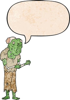 cartoon zombie and speech bubble in retro texture style vector