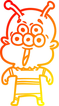 warm gradient line drawing happy cartoon alien vector