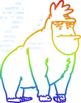 rainbow gradient line drawing cartoon gorilla vector