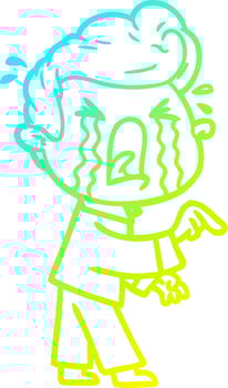 cold gradient line drawing cartoon crying man vector