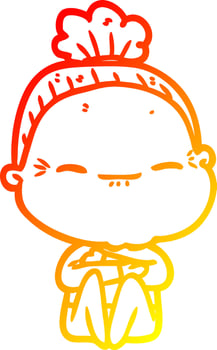 warm gradient line drawing cartoon peaceful old woman vector
