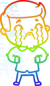 rainbow gradient line drawing cartoon man crying vector