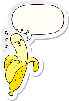 cartoon banana and speech bubble sticker vector