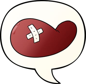 cartoon injured gall bladder and speech bubble in smooth gradient style vector