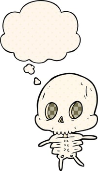 cartoon skeleton and thought bubble in comic book style vector