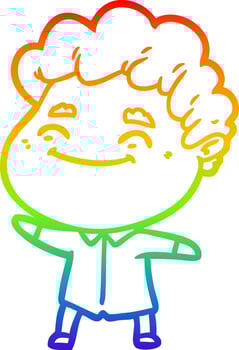rainbow gradient line drawing cartoon friendly man vector