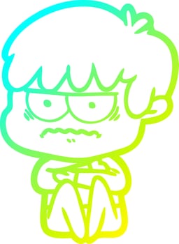 cold gradient line drawing annoyed cartoon boy vector
