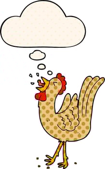 cartoon crowing cockerel and thought bubble in comic book style vector