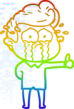 rainbow gradient line drawing cartoon crying man vector