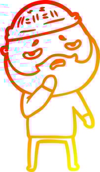 warm gradient line drawing cartoon worried man with beard vector