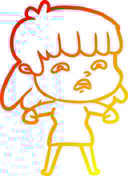 warm gradient line drawing cartoon worried woman vector