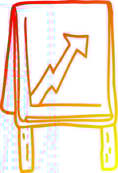 warm gradient line drawing cartoon business chart with arrow vector