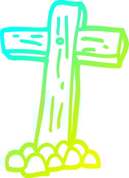 cold gradient line drawing cartoon wooden cross vector