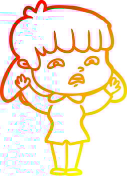 warm gradient line drawing cartoon worried woman vector