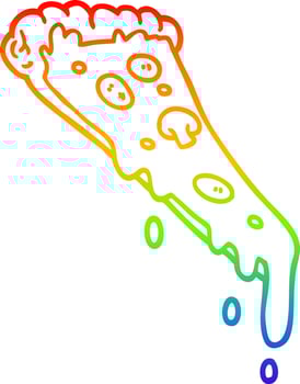 rainbow gradient line drawing cartoon slice of pizza vector