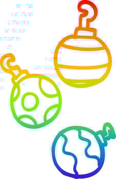 rainbow gradient line drawing cartoon xmas baubles vector