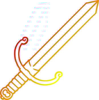 warm gradient line drawing cartoon sword vector
