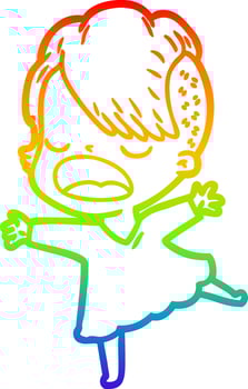 rainbow gradient line drawing cartoon cool hipster girl talking vector