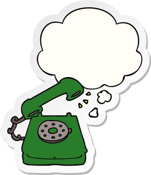 cartoon old telephone and thought bubble as a printed sticker vector