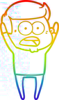 rainbow gradient line drawing cartoon shocked man vector