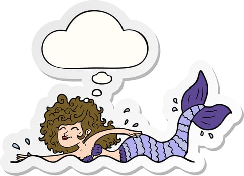 cartoon mermaid and thought bubble as a printed sticker vector