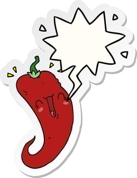 cartoon chili pepper and speech bubble sticker vector