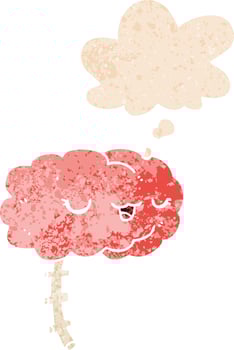 happy cartoon brain and thought bubble in retro textured style vector