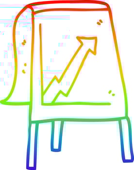 rainbow gradient line drawing cartoon business chart with arrow vector