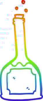 rainbow gradient line drawing cartoon bottle of red wine vector