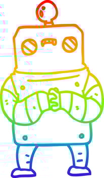 rainbow gradient line drawing cartoon robot vector