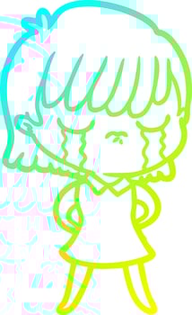 cold gradient line drawing cartoon woman crying vector