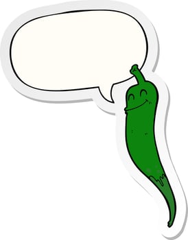 cartoon chili pepper and speech bubble sticker vector