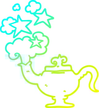 cold gradient line drawing cartoon magic lamp vector