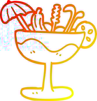 warm gradient line drawing cartoon tropical cocktail vector