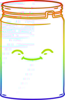 rainbow gradient line drawing cartoon glass jar vector