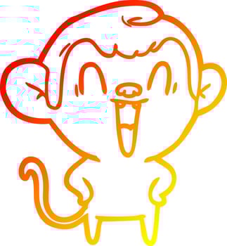 warm gradient line drawing cartoon laughing monkey vector