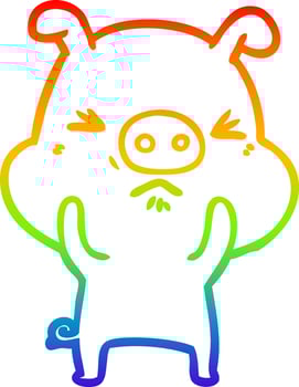 rainbow gradient line drawing cartoon angry pig vector