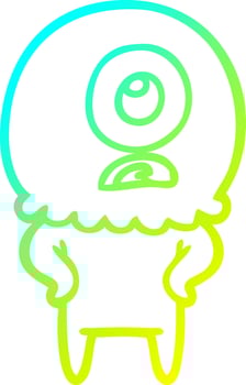 cold gradient line drawing cartoon cyclops alien spaceman vector