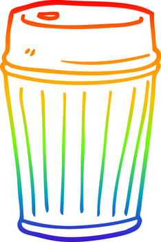 rainbow gradient line drawing cartoon take out coffee vector