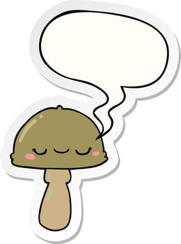 cartoon mushroom and speech bubble sticker vector