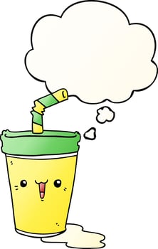 cute cartoon soda and thought bubble in smooth gradient style vector