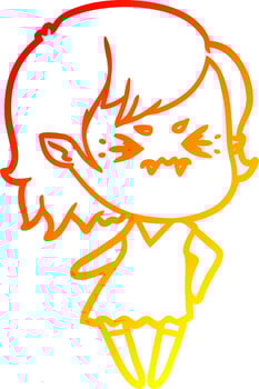 warm gradient line drawing annoyed cartoon vampire girl vector