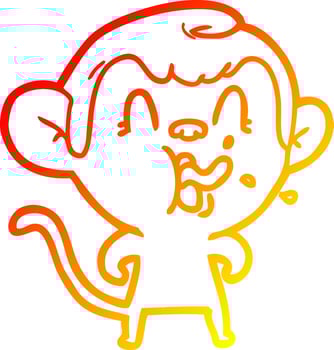 warm gradient line drawing crazy cartoon monkey vector