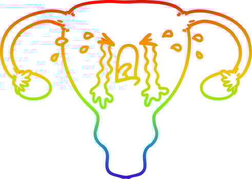 rainbow gradient line drawing cartoon uterus crying vector