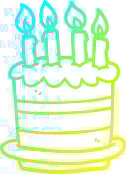 cold gradient line drawing cartoon birthday cake vector