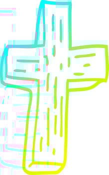 cold gradient line drawing cartoon wooden cross vector