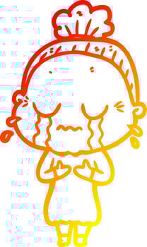 warm gradient line drawing cartoon crying old lady vector