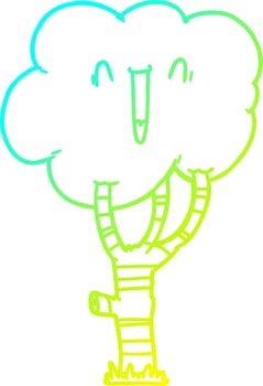 cold gradient line drawing cartoon laughing tree vector