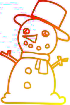 warm gradient line drawing cartoon snowman vector