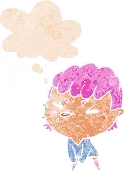 cartoon rude girl and thought bubble in retro textured style vector